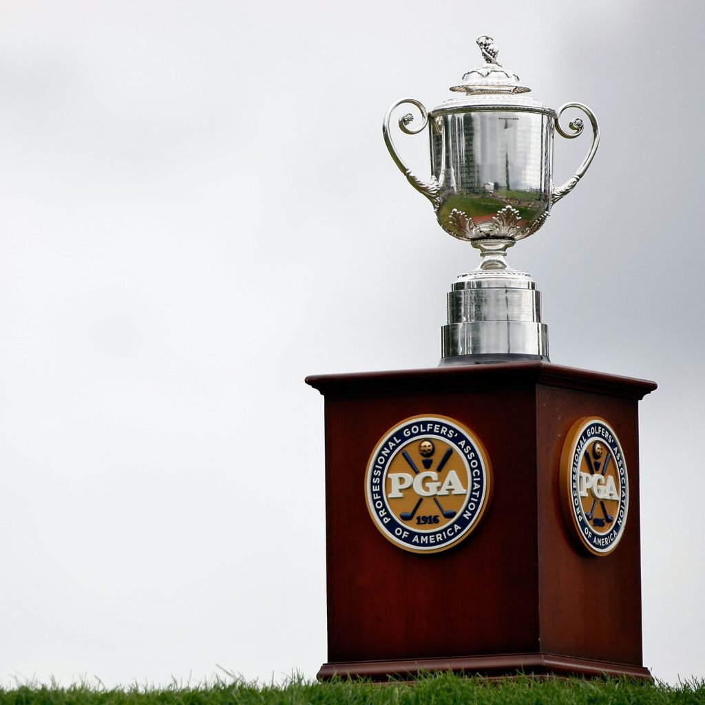 CHASKA, MN - AUGUST 16: The Wanamaker Trophy is seen on the first hole during the final round of the 91st PGA Championship at Hazeltine National Golf Club on August 16, 2009 in Chaska, Minnesota. (Photo by Streeter Lecka/Getty Images)