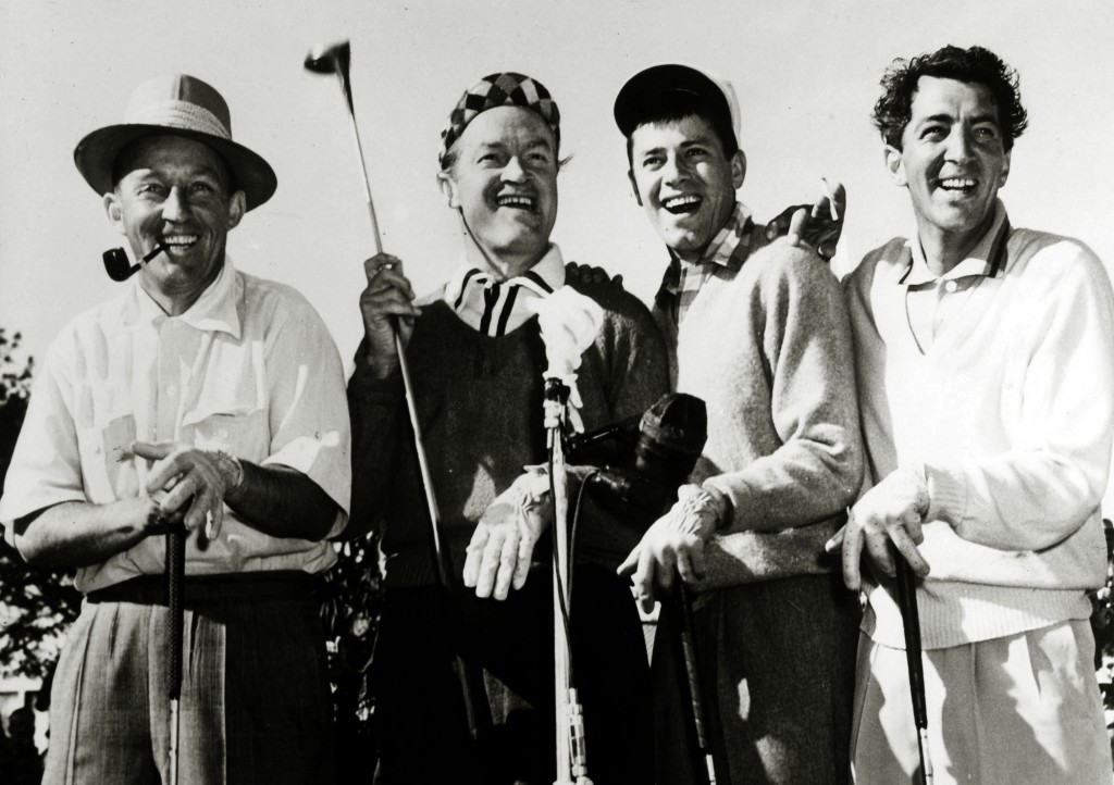 Stage and Screen. Music / Personalities. pic: circa 1950's. Keen golfers, l-r, Bing Crosby,Bob Hope, Jerry Lewis, Dean Martin. American singer Bing Crosby (1904-1977) actor and singer, famous for his "crooning" style, his hit best selling record "White Ch
